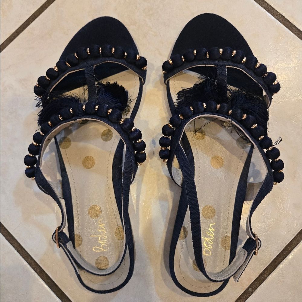 BODEN Navy Blue Decorative Trim With Tassels Sandals SIZE 39